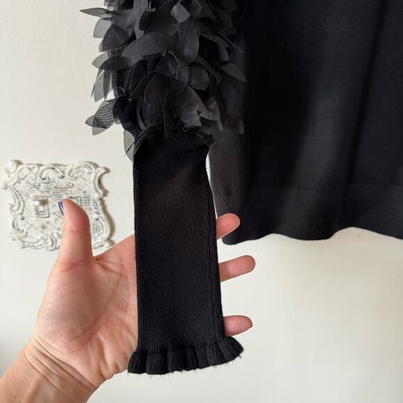 Sioni Black Petal Frill Sleeve Ruffle Neck Sweater M - Picture 4 of 8